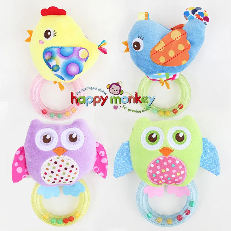 0-3 Y Baby Rattle hand Bell Toy 5 Style Owl Bird Chicken Animals Plush Happy Monkey Gift WJ290