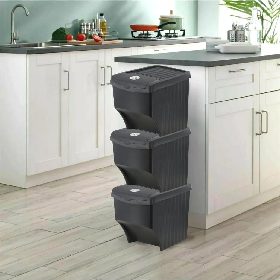 22 L set of 3 Large Plastic Waste Recycling Bin With Lids