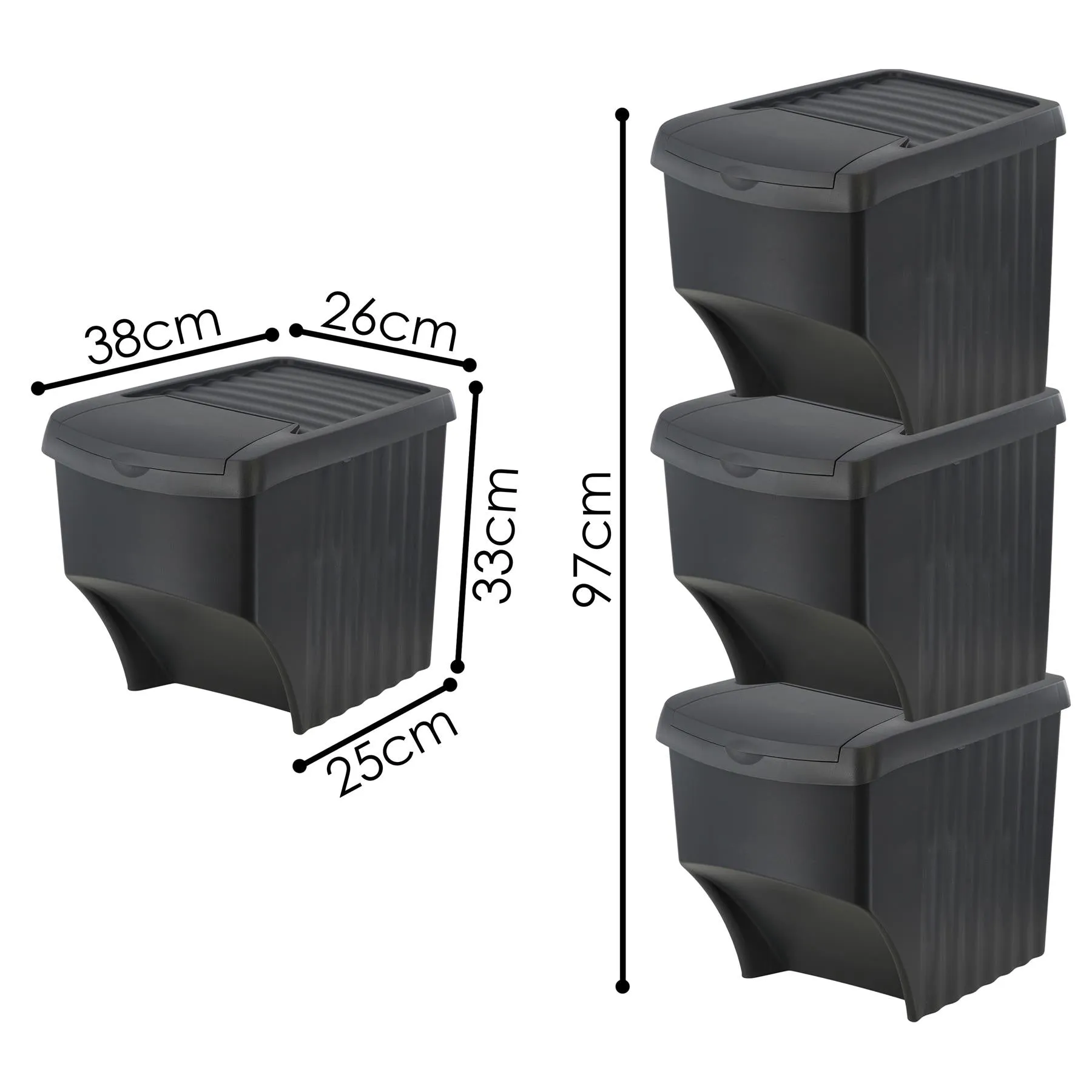 22 L set of 3 Large Plastic Waste Recycling Bin With Lids