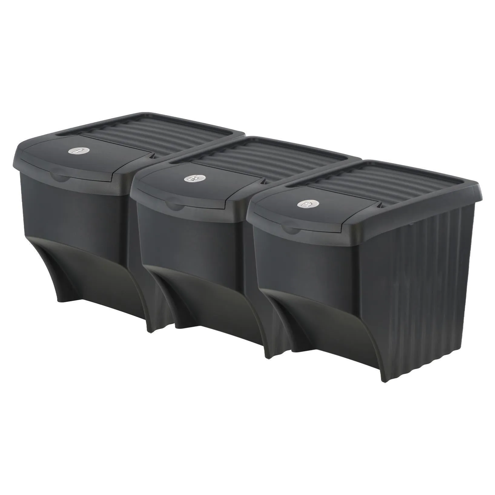 22 L set of 3 Large Plastic Waste Recycling Bin With Lids