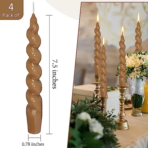 4 PCS Twisted Candles Brown Taper Candles Unscented for Halloween Fall Home Decor, Relaxation & All Occasions