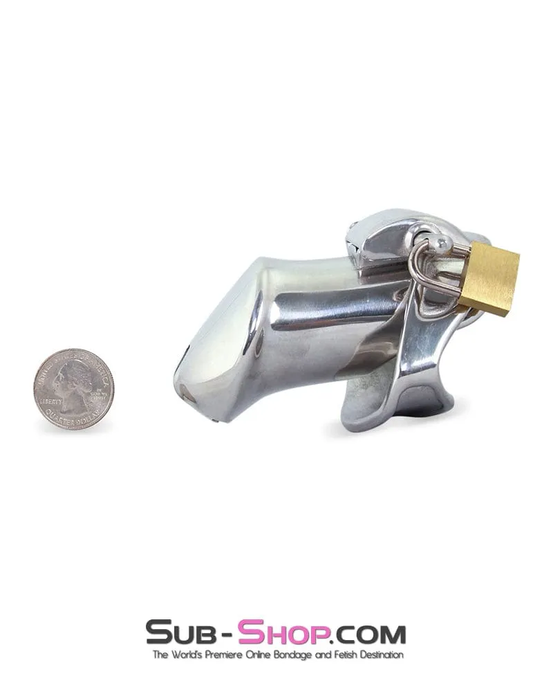 6811M      Dick Steele Long High Security Chastity Cock Cage with Medium Cock Cuff