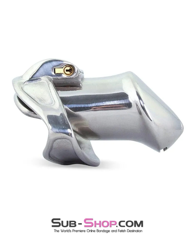 6811M      Dick Steele Long High Security Chastity Cock Cage with Medium Cock Cuff