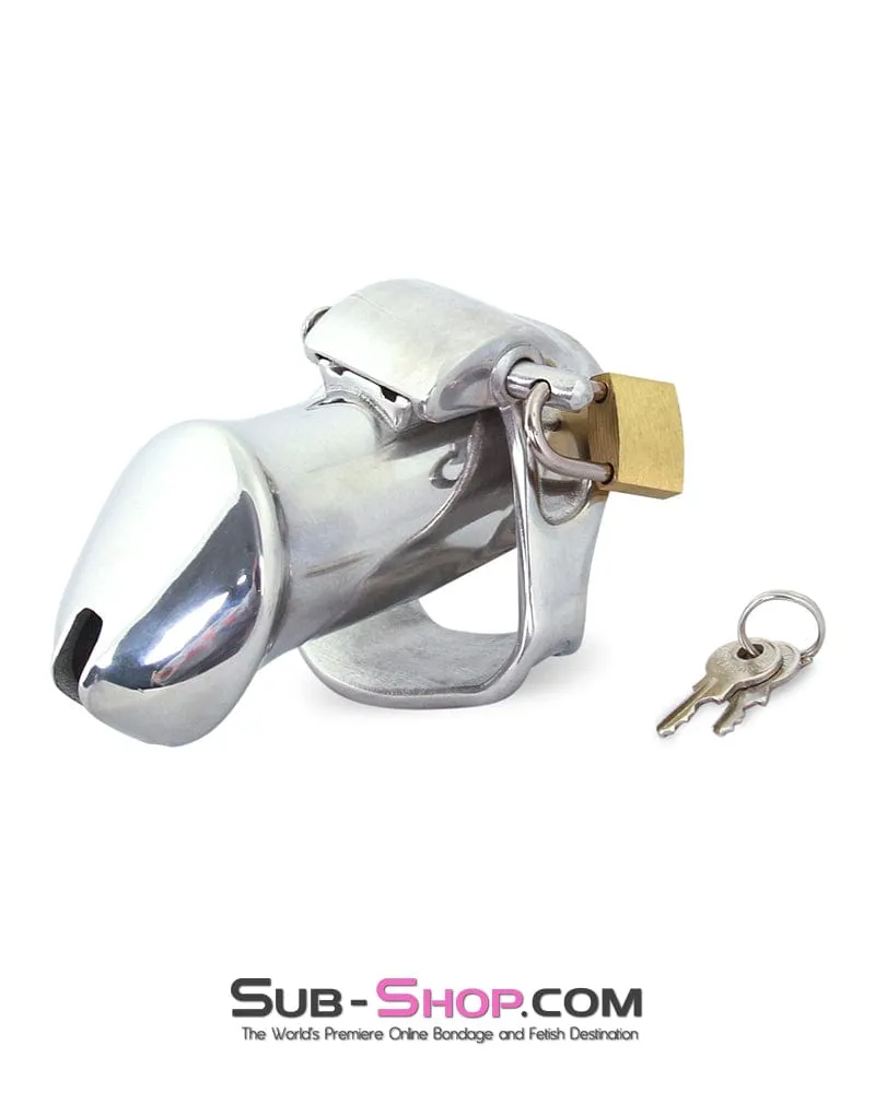 6811M      Dick Steele Long High Security Chastity Cock Cage with Medium Cock Cuff