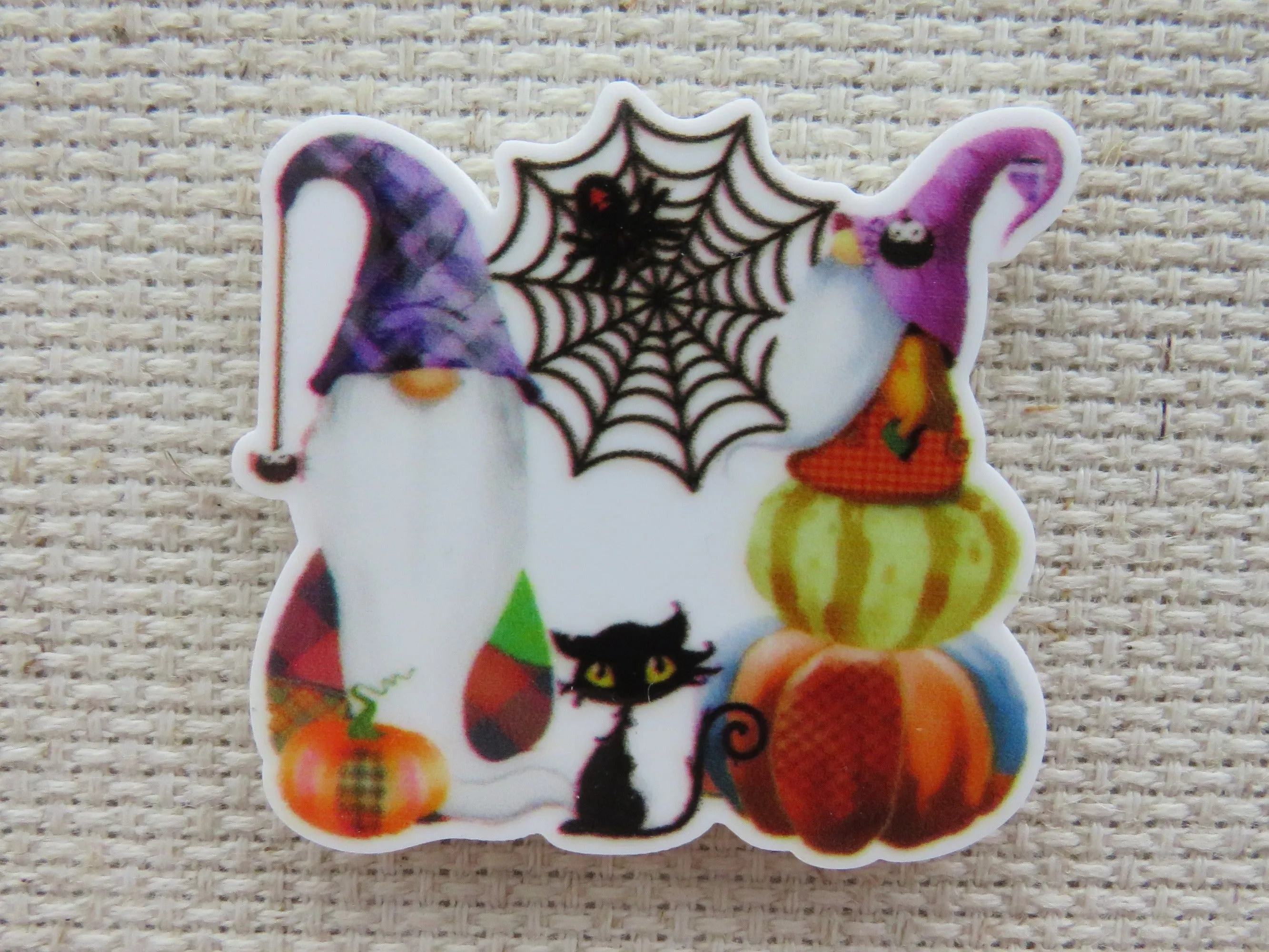 A Pair of Gnomes, a Spider in a Web and a Black Cat Needle Minder, Cover Minder, Magnet LAST ONE!