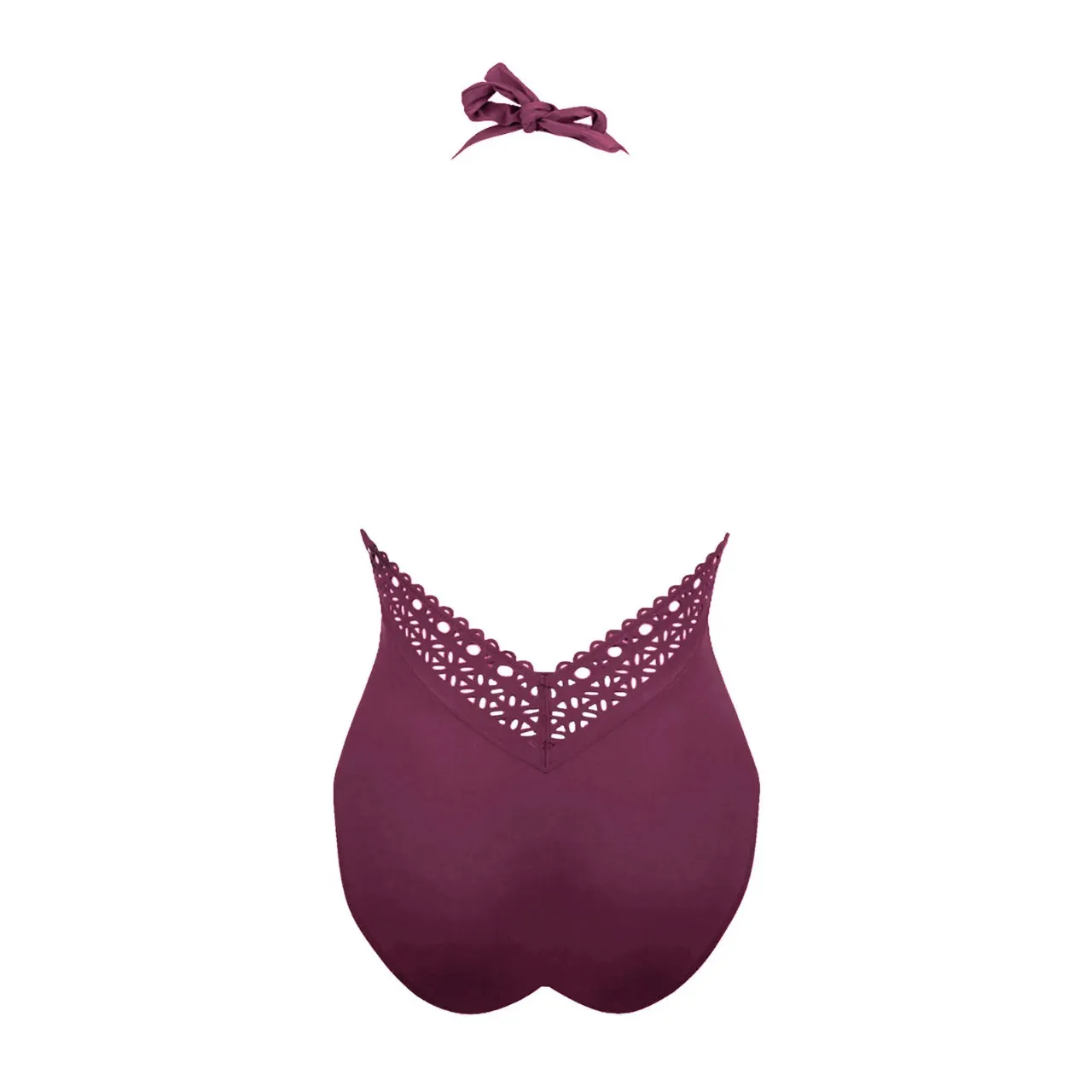 Ajourage Couture Plunging Back Halter Swimsuit in Prune