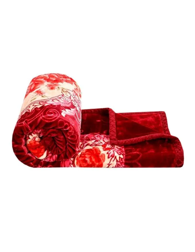 ALCITIC HOME Silky Mink Blanket Beautiful Warm Double Bed Blanket 2 Ply Floral Print Luxurious Heavy Blanket