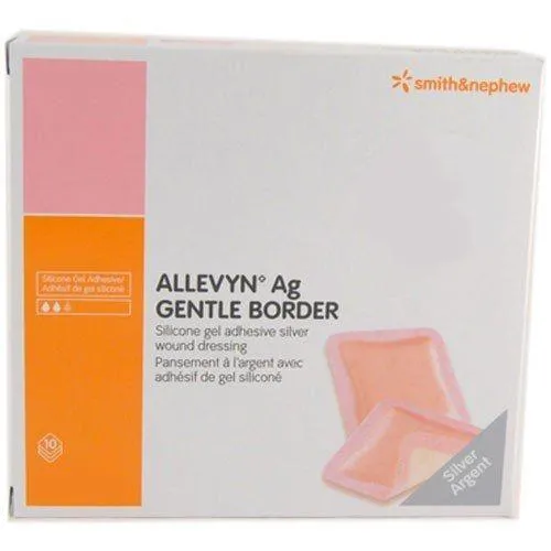 ALLEVYN  Ag Gentle Border Silicone Gel Adhesive Silver Wound Dressing, 7" x 7"