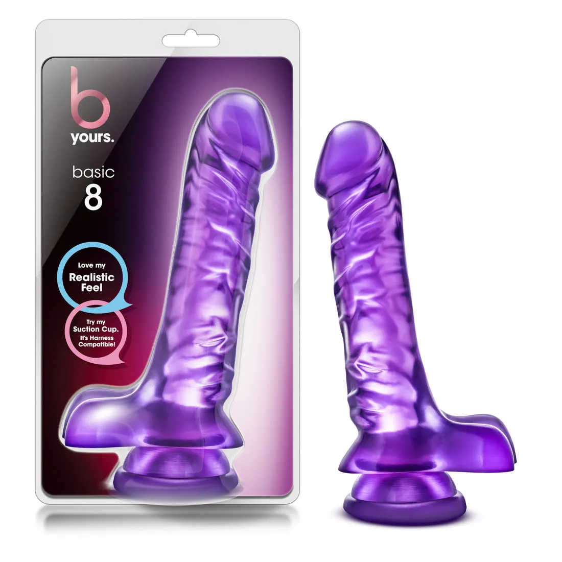 B Yours By Blush® | Basic 8 Realistic Purple 9-Inch Long Dildo With Balls & Suction Cup Base