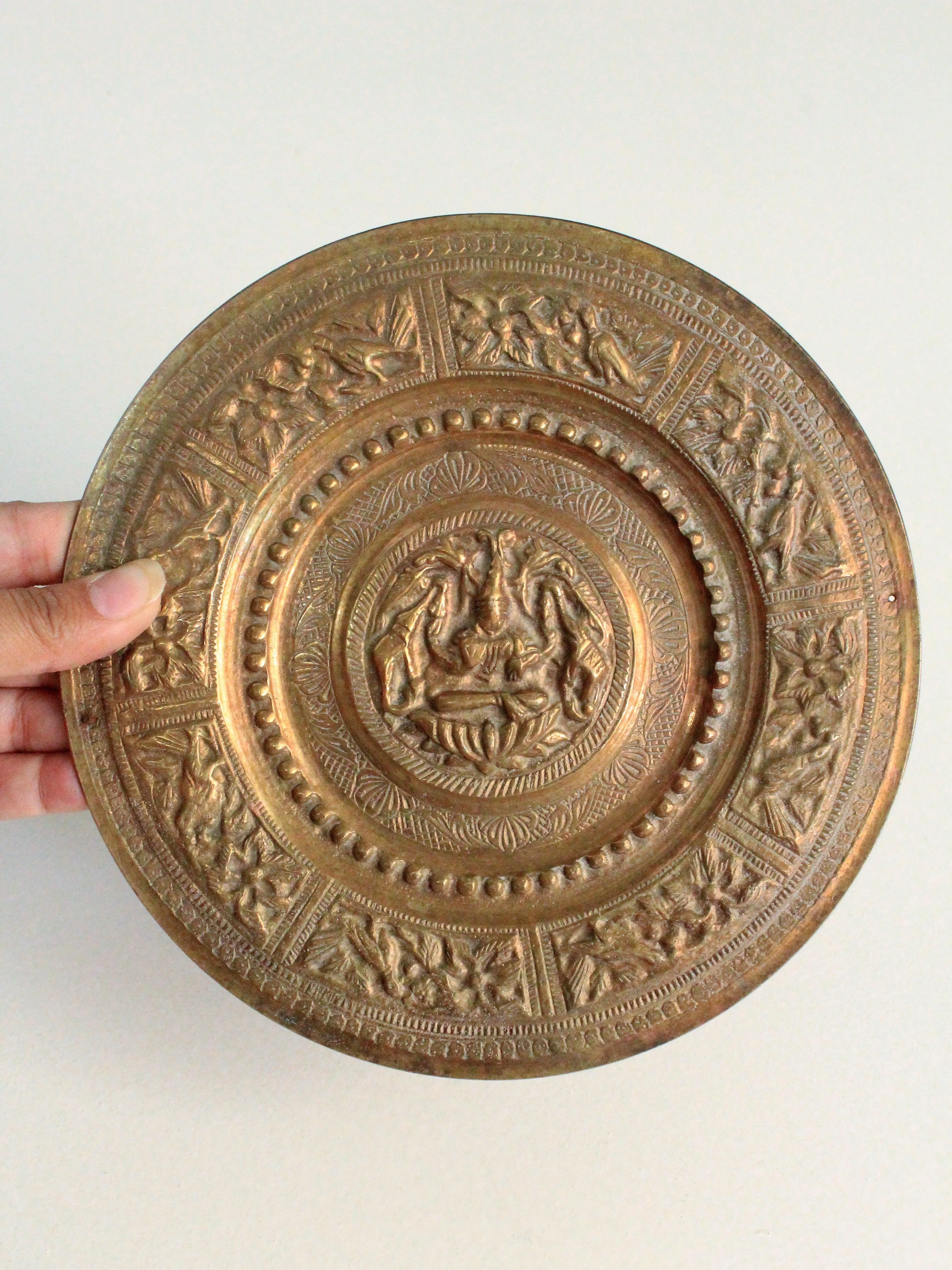 Beautiful Vintage Laxmi ji Embossed Brass Plate