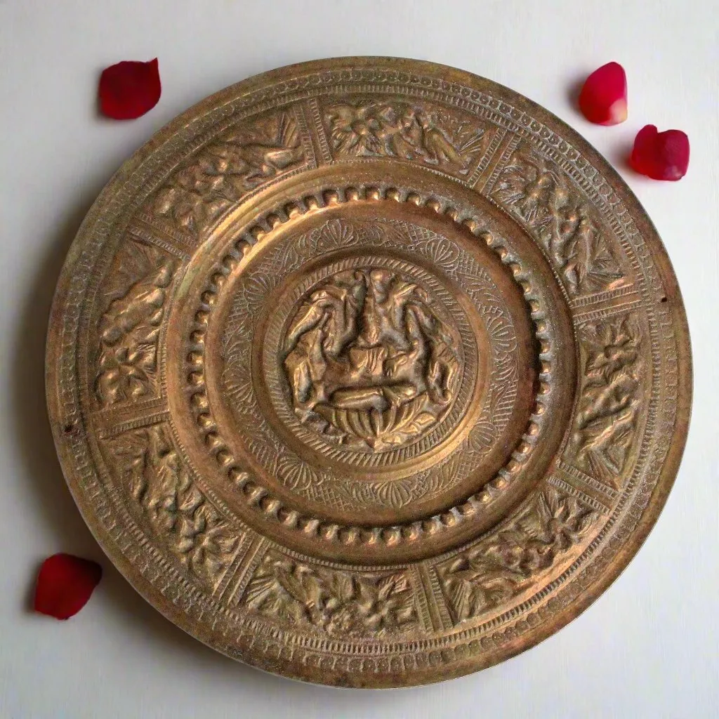 Beautiful Vintage Laxmi ji Embossed Brass Plate