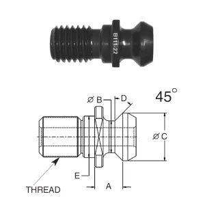 Briney B111-23-HTHS: High Torque Pull Stud (Retention Knob) For V-Flange Tooling, CAT40 Taper, 5/8-11 Thread, 45° Angle