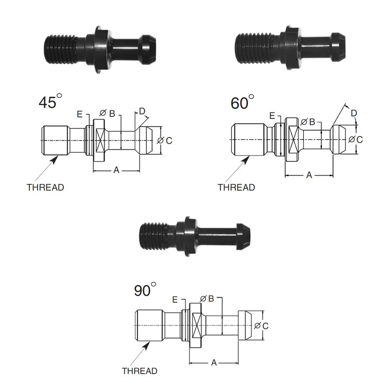 Briney B311-18: Standard Pull Stud (Retention Knob) For V-Flange Tooling, CAT50 Taper, 1-8 Thread, 45° Angle