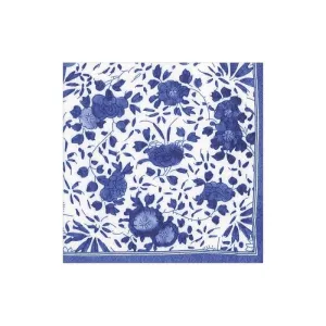 Caspari Delft Paper Cocktail Napkins in Blue - 20 Pack