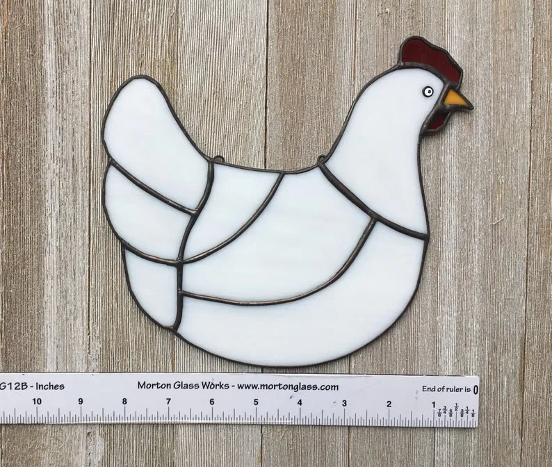 Chicken Stained Glass Sun Catcher, Country Farm House Decor