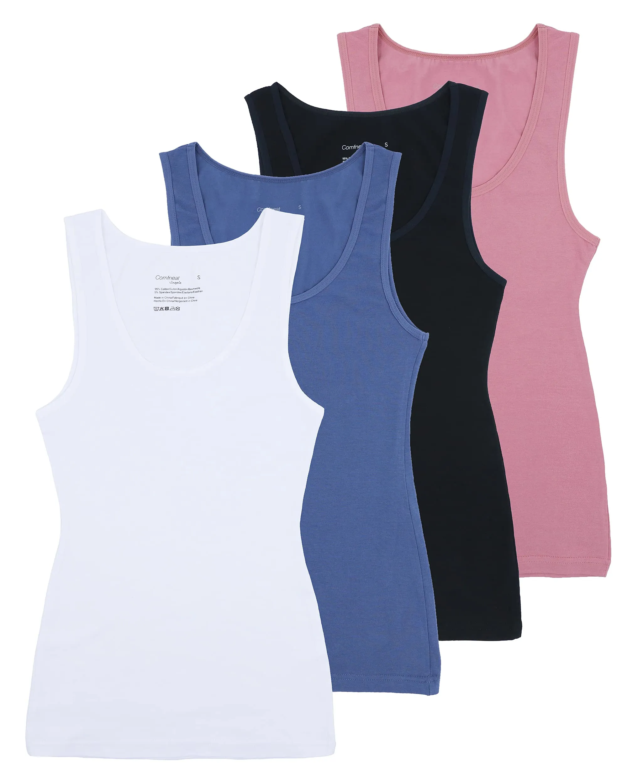 Comfneat Women's 4-Pack Slim-Fit Basic Tanks Cotton Casual Comfy Top