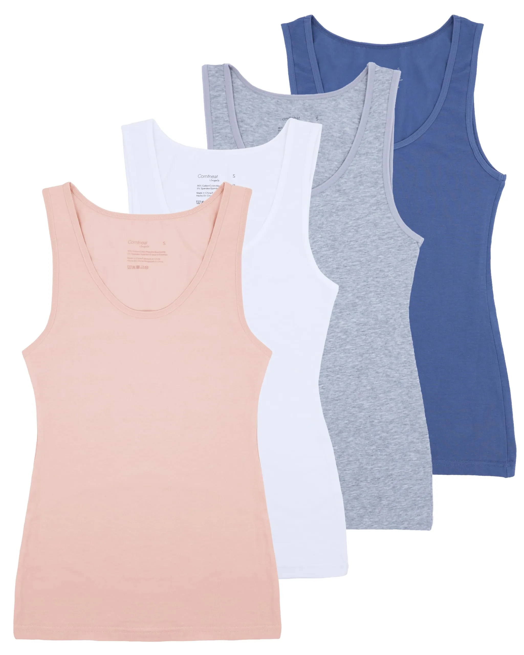 Comfneat Women's 4-Pack Slim-Fit Basic Tanks Cotton Casual Comfy Top