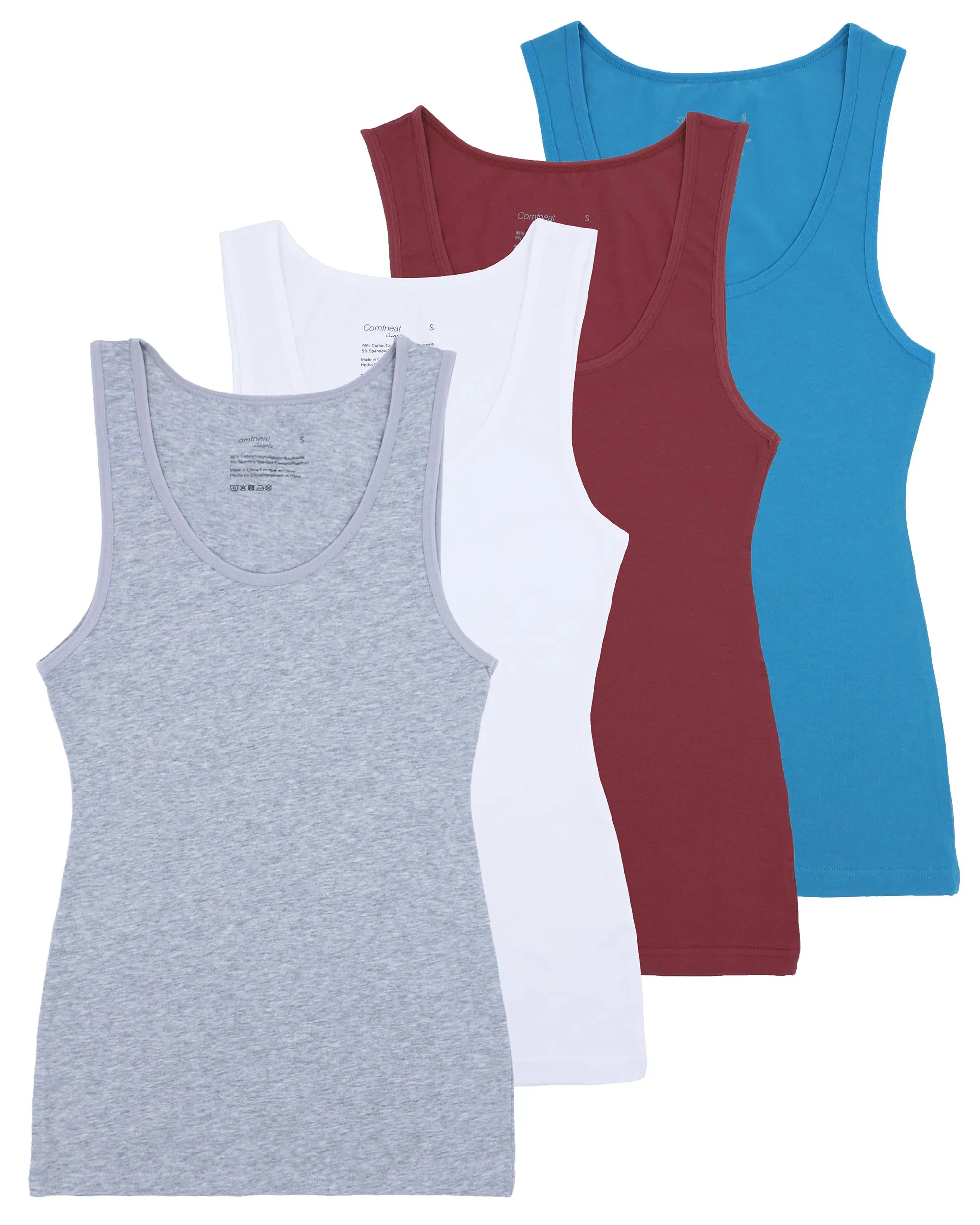 Comfneat Women's 4-Pack Slim-Fit Basic Tanks Cotton Casual Comfy Top