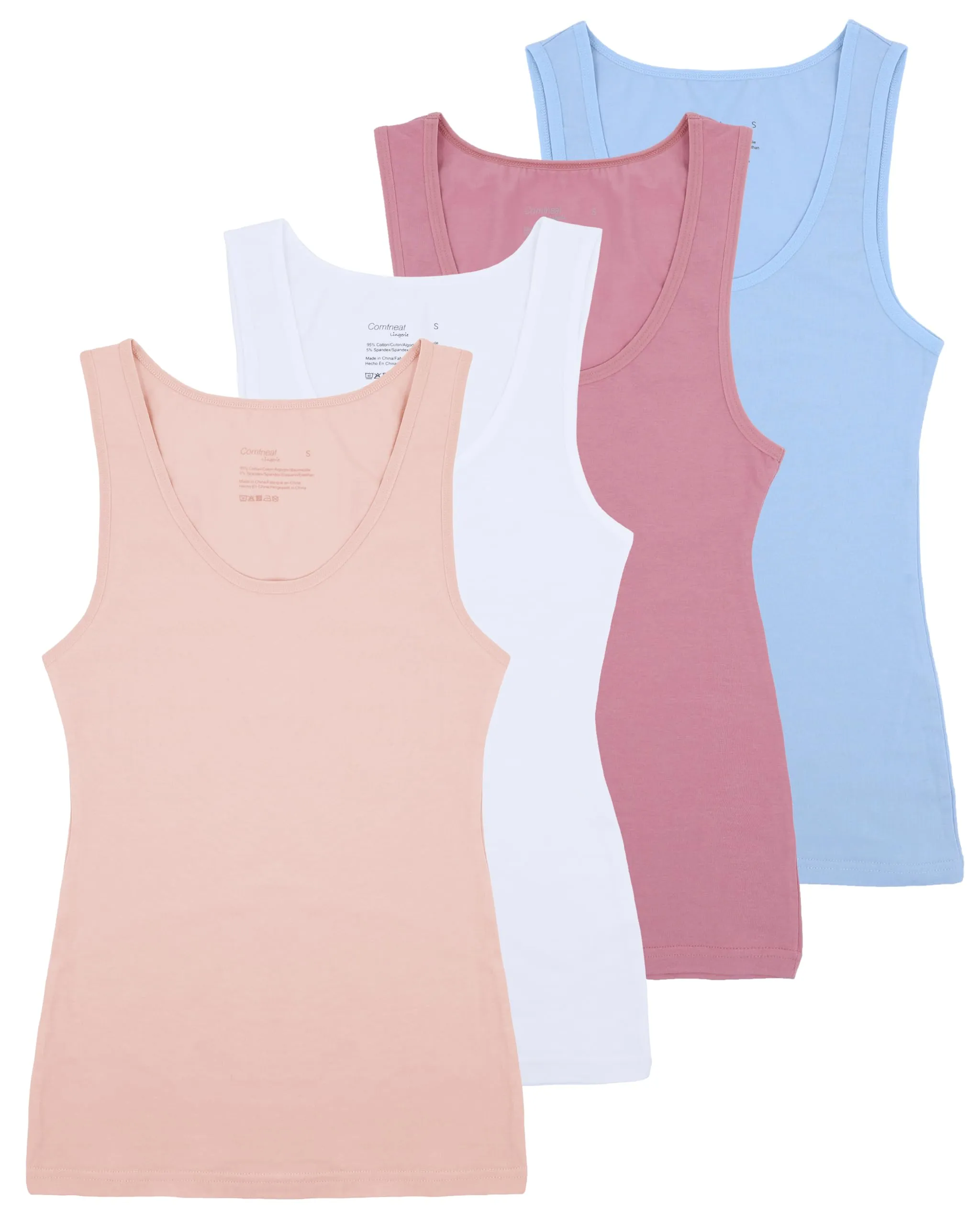 Comfneat Women's 4-Pack Slim-Fit Basic Tanks Cotton Casual Comfy Top