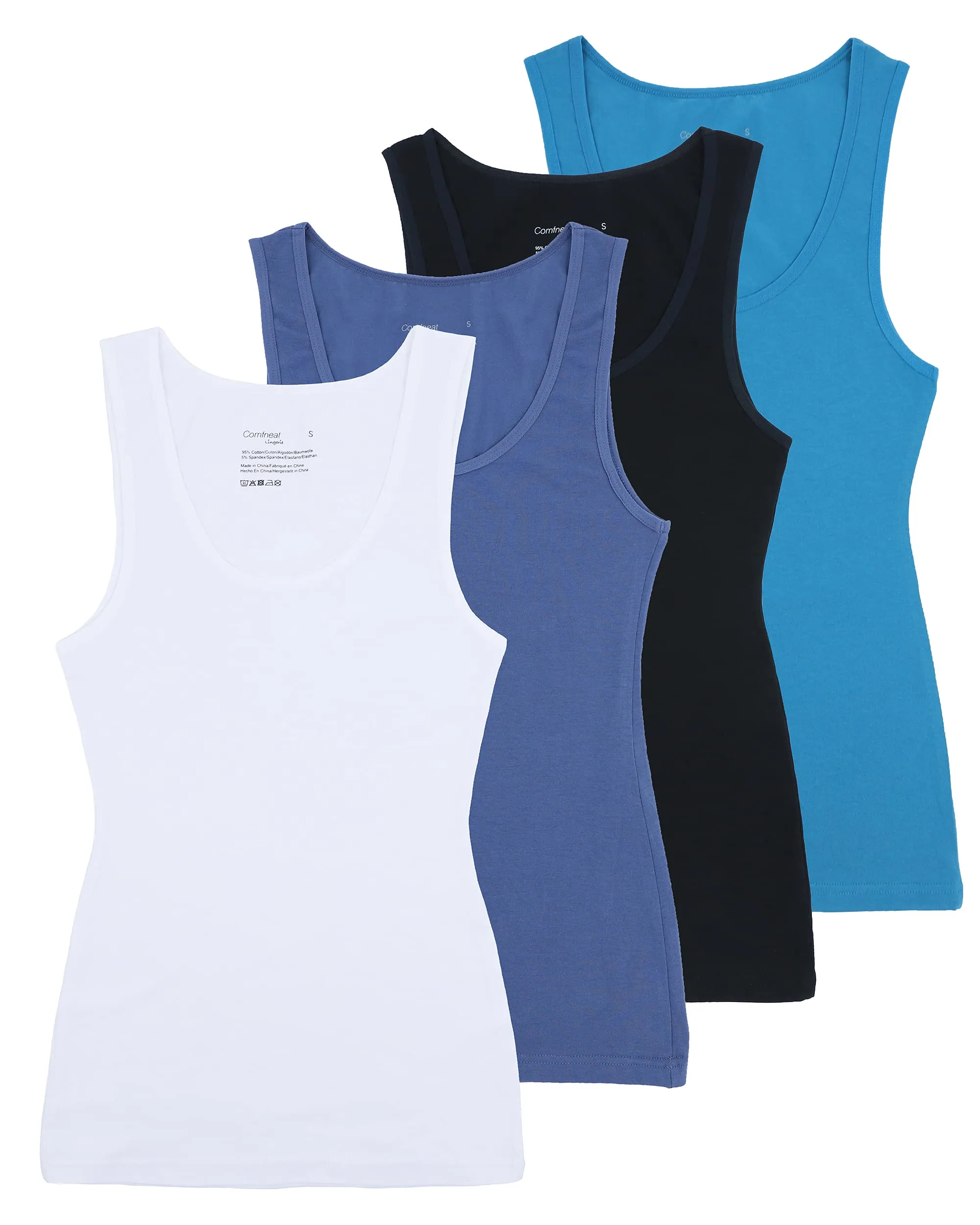 Comfneat Women's 4-Pack Slim-Fit Basic Tanks Cotton Casual Comfy Top