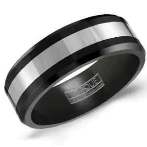 CrownRing Black Ceramic Wedding Band with White Tungsten Inlay