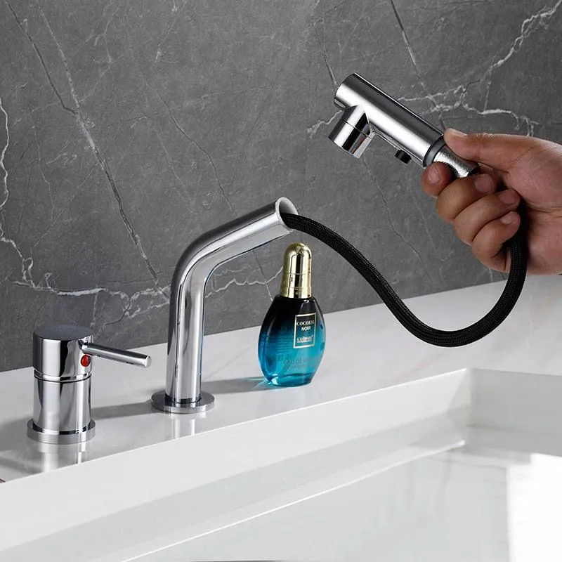 Double Hole Pull Out Deck-Mount Mixer Tap Single Handle Design Faucet