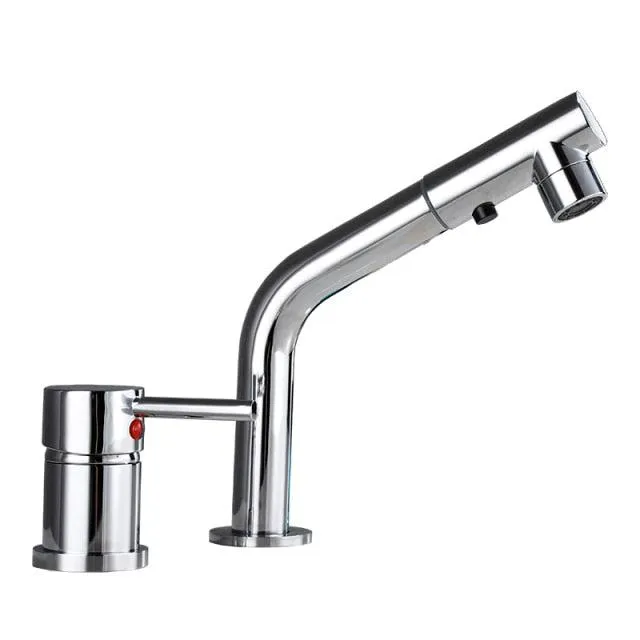 Double Hole Pull Out Deck-Mount Mixer Tap Single Handle Design Faucet