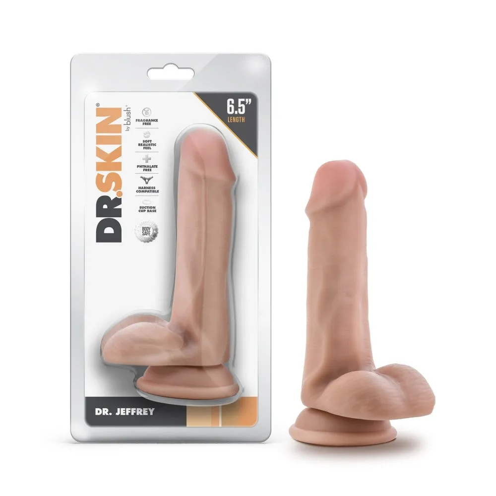 Dr. Skin By Blush® | Dr. Jeffrey 6.5 Inch Long Dildo with Suction Cup & Balls Beige