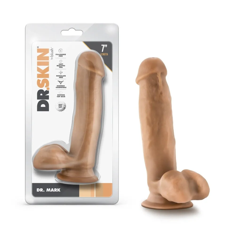 Dr. Skin By Blush® | Dr. Mark 7 Inch Long Dildo with Suction Cup & Balls Tan