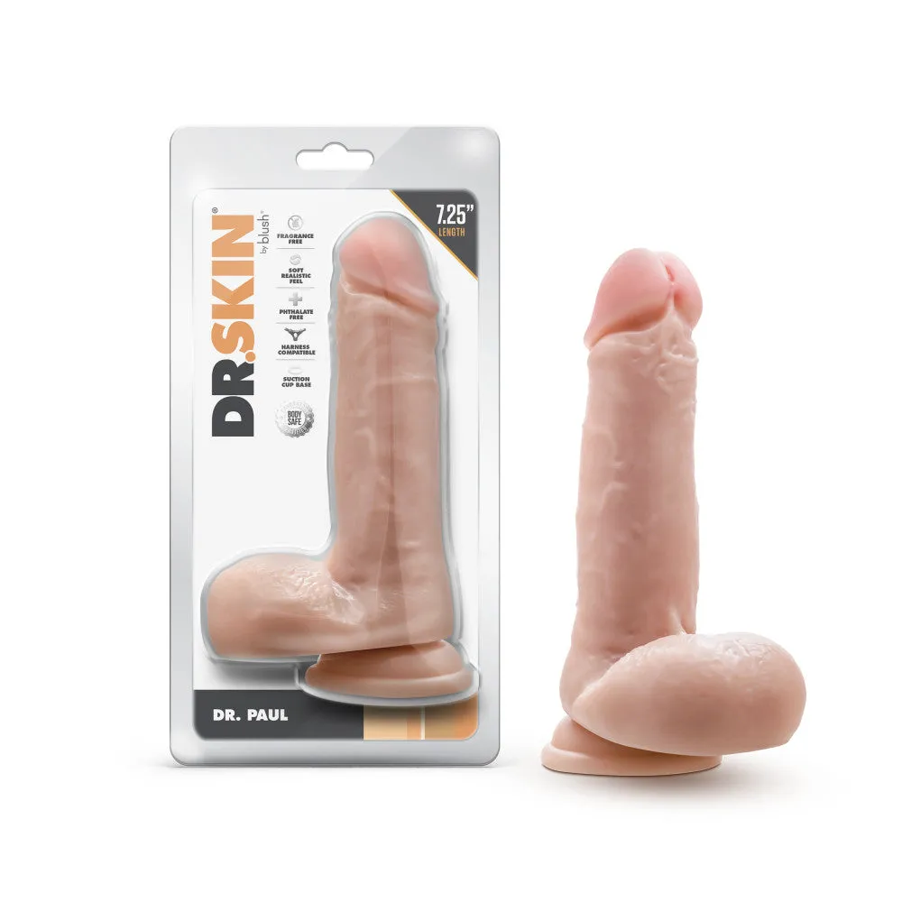 Dr. Skin By Blush® | Dr. Paul 7.25 Inch Long Dildo with Suction Cup & Balls Beige