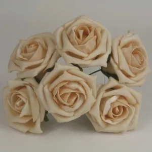 Foam roses a bunch of 6 beige flowers - 6cm head size