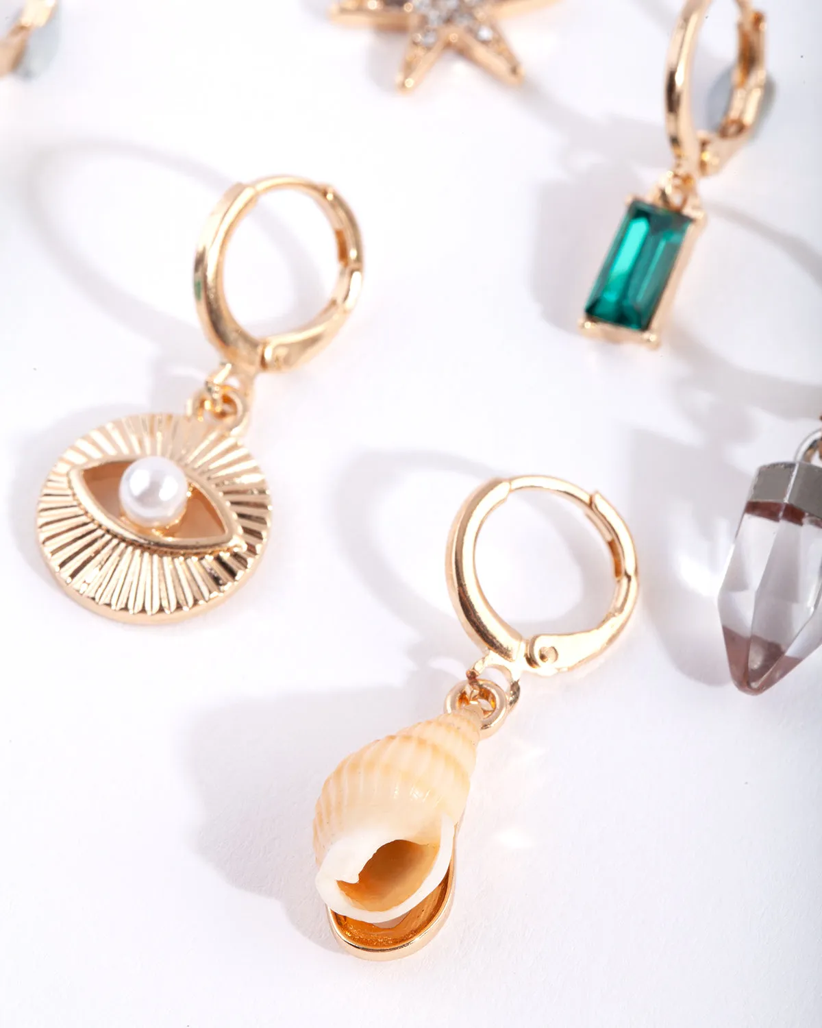 Gold Shell Huggie Earring Pack