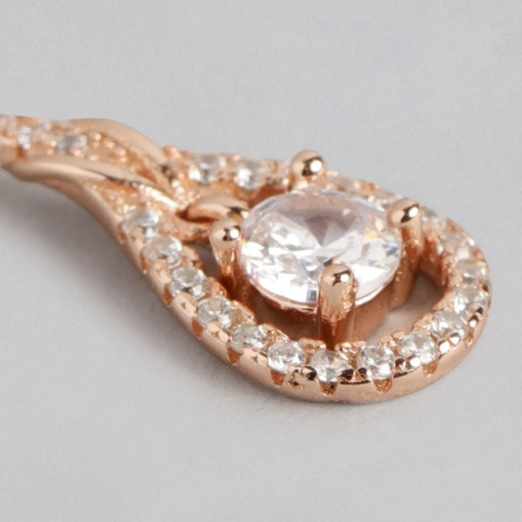 Halo Drop-CZ Rose Gold Plated 925 Sterling Silver Earring