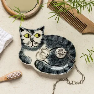 Handmade Ceramic Grey Tabby Cat Trinket Dish x 4