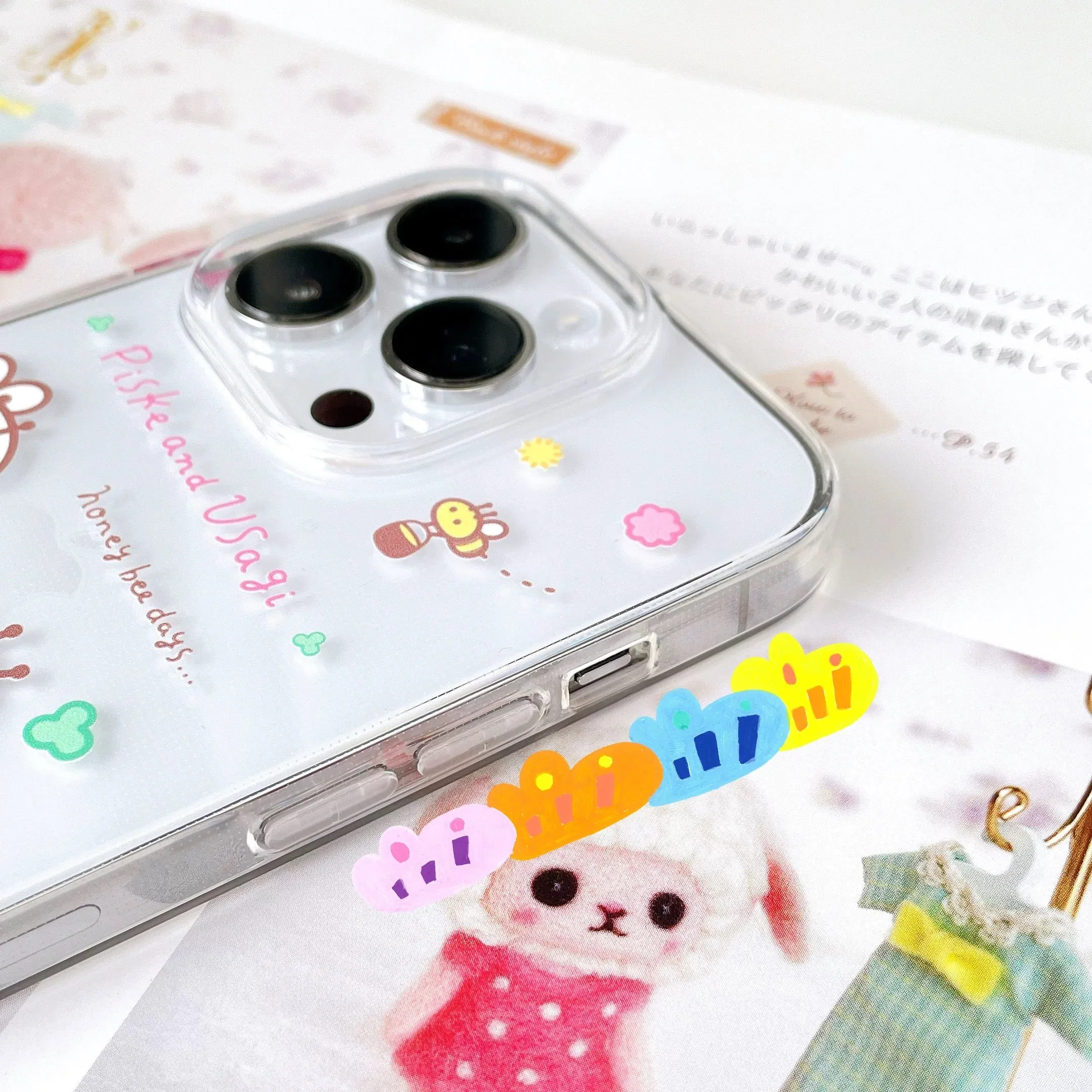 Japanese Cartoon Kanahei | Honey Bee Days Pink Rabbit and White Chicken - iPhone Case 12 13 14 15 Pro Promax