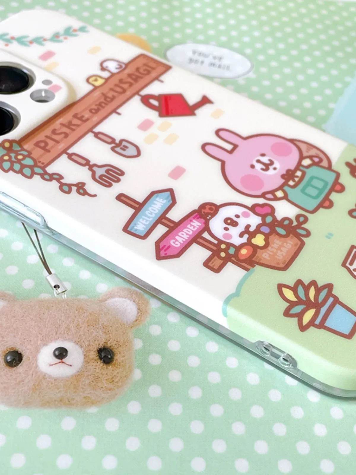 Japanese Cartoon Kanahei | In Garden House Pink Rabbit and White Chicken - iPhone Case 13 14 15 Pro Promax