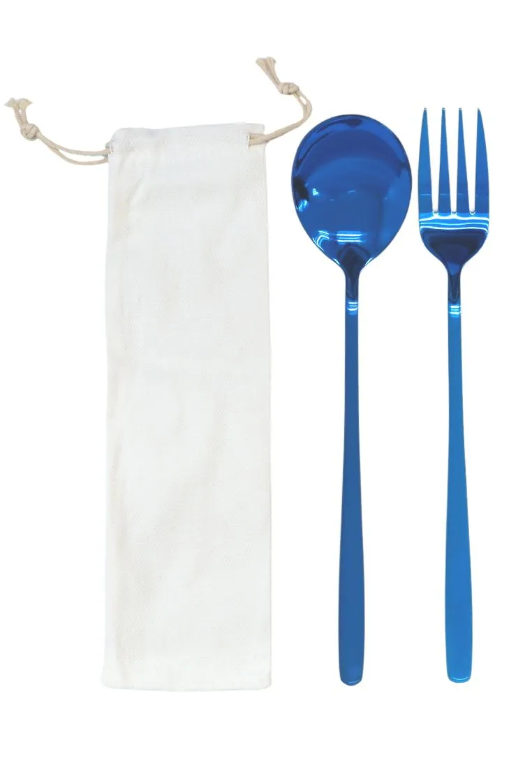 Landmark Stainless Spoon & Fork Colored Handle in a Pouch - Full