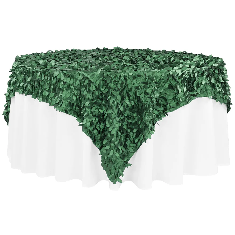 Leaf Petal Taffeta Table Overlay Topper 90"x90" Square - Emerald Green