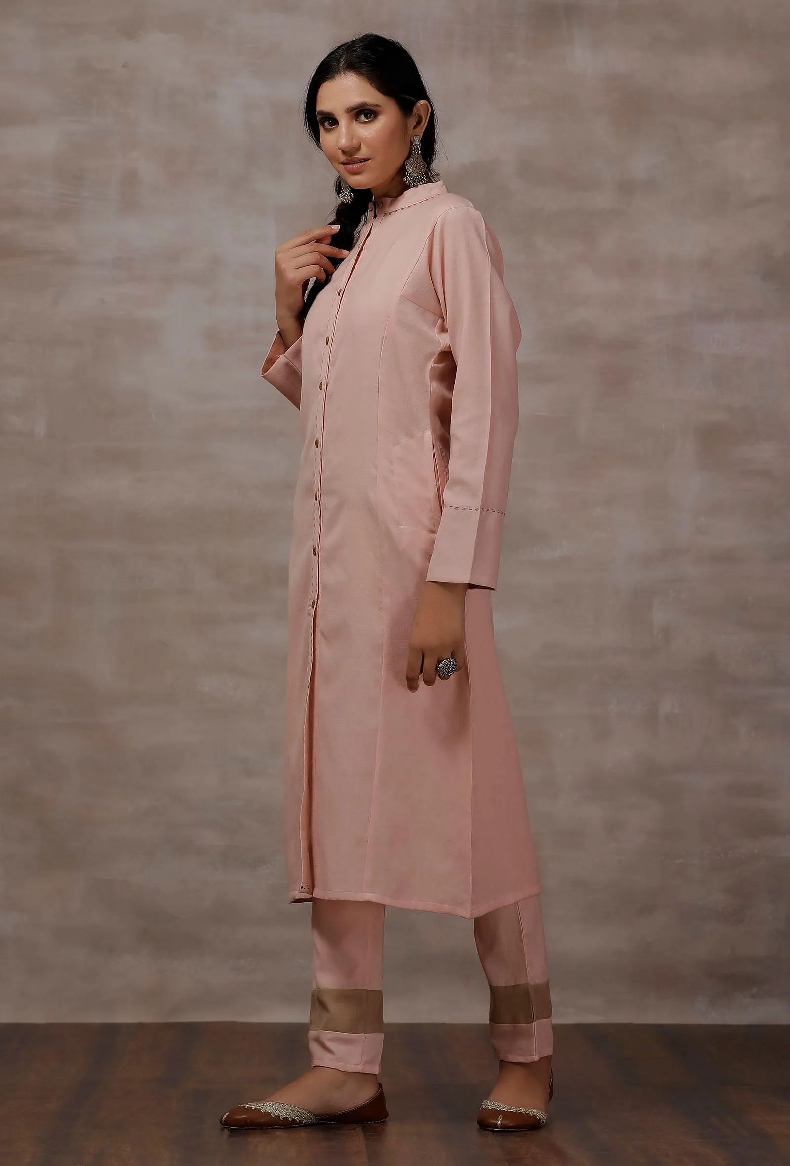 Light Pink Cashmilon Straight Phiran Kurta