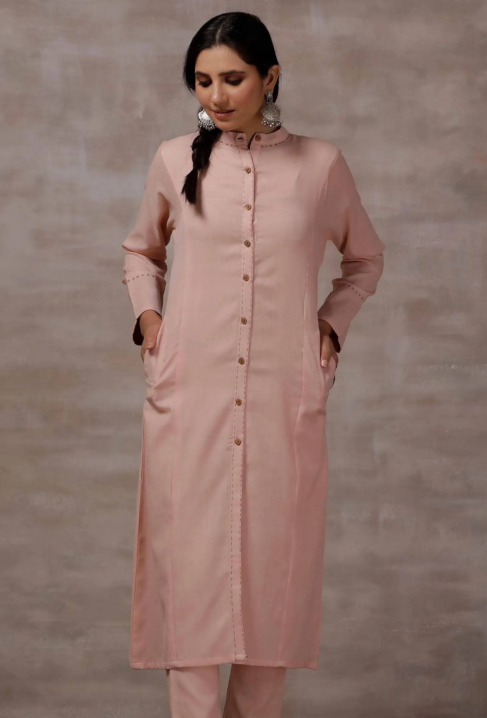 Light Pink Cashmilon Straight Phiran Kurta