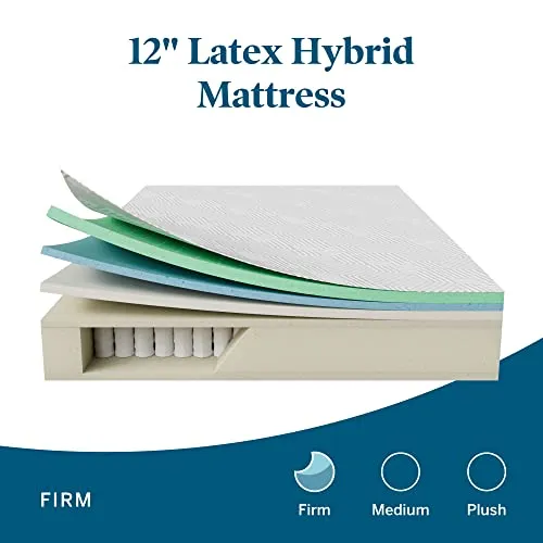 Lucid 12 Inch Latex Hybrid Mattress – Gel Memory Foam – Responsive Latex – Steel Coils - Medium Feel – Latex Foam Mattress