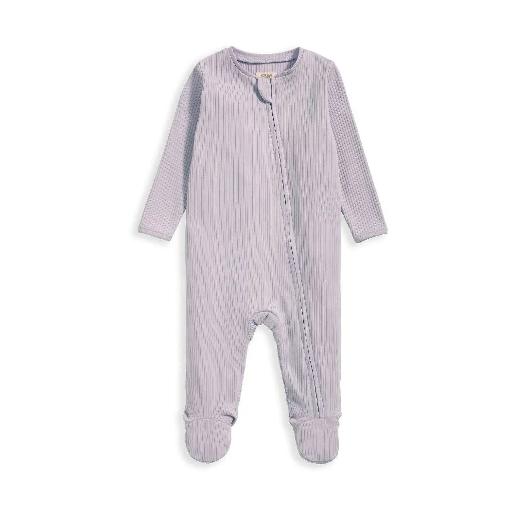 Mamas and Papas Organic Cotton Ribbed Onesie with Zip - Heather Purple