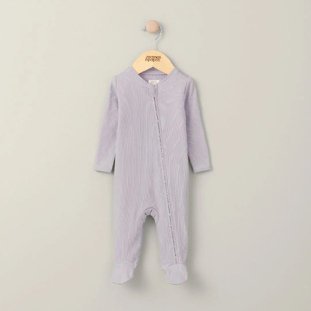 Mamas and Papas Organic Cotton Ribbed Onesie with Zip - Heather Purple