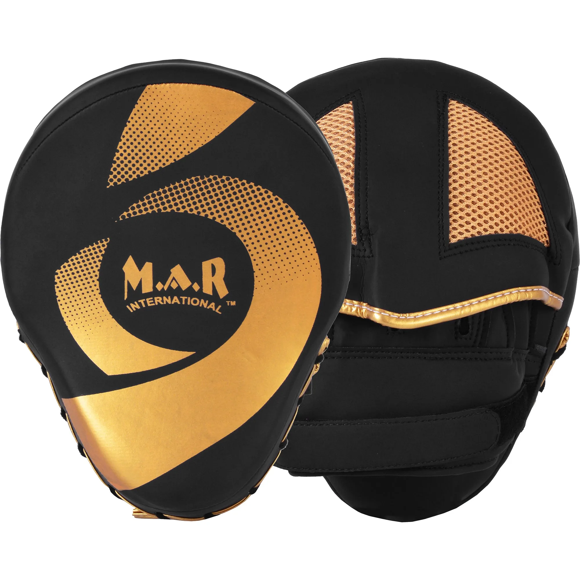 MAR-195G | Black & Gold Hybrid Curved Focus Mitts