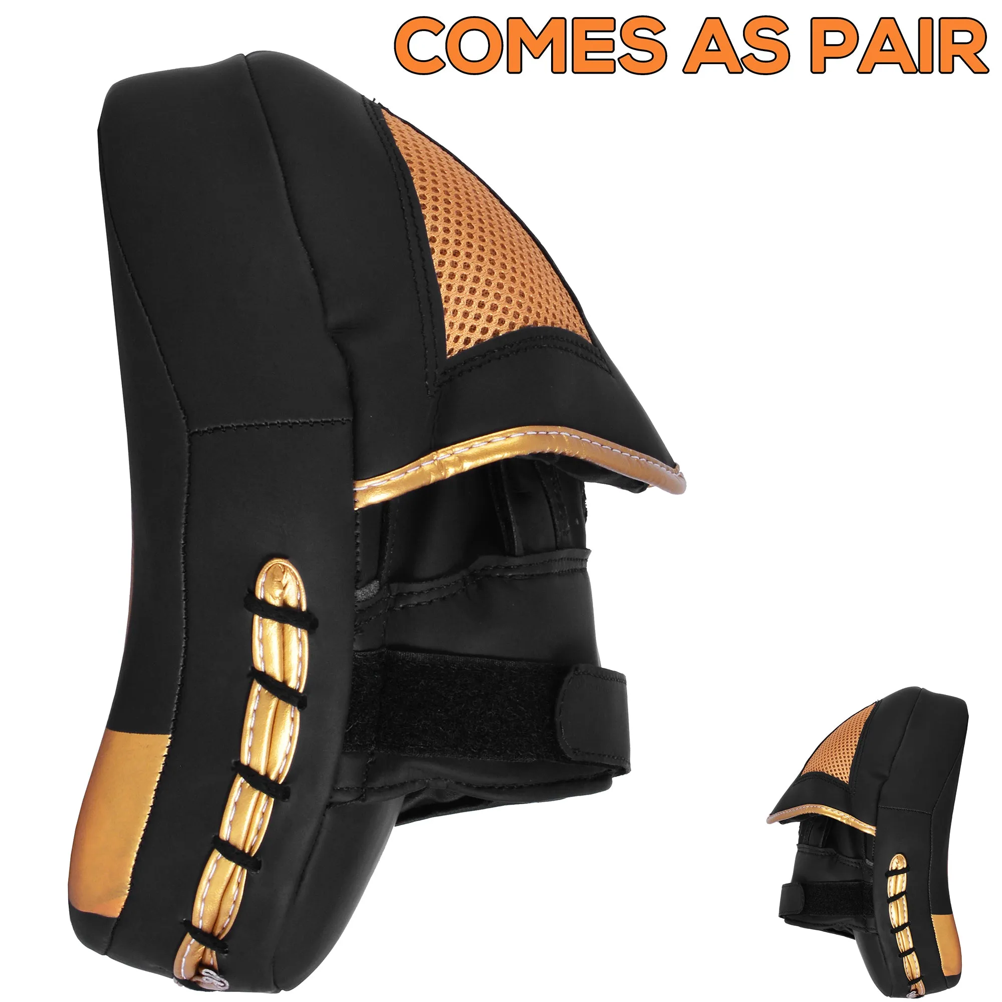 MAR-195G | Black & Gold Hybrid Curved Focus Mitts