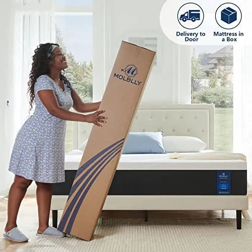 Molblly King Size Mattress,10 Inch Premium Cooling-Gel Memory Foam Mattress Bed in a Box, Cool King Bed Supportive & Pressure Relief with Breathable Soft Fabric Cover,Fiberglass Free,Medium Firm