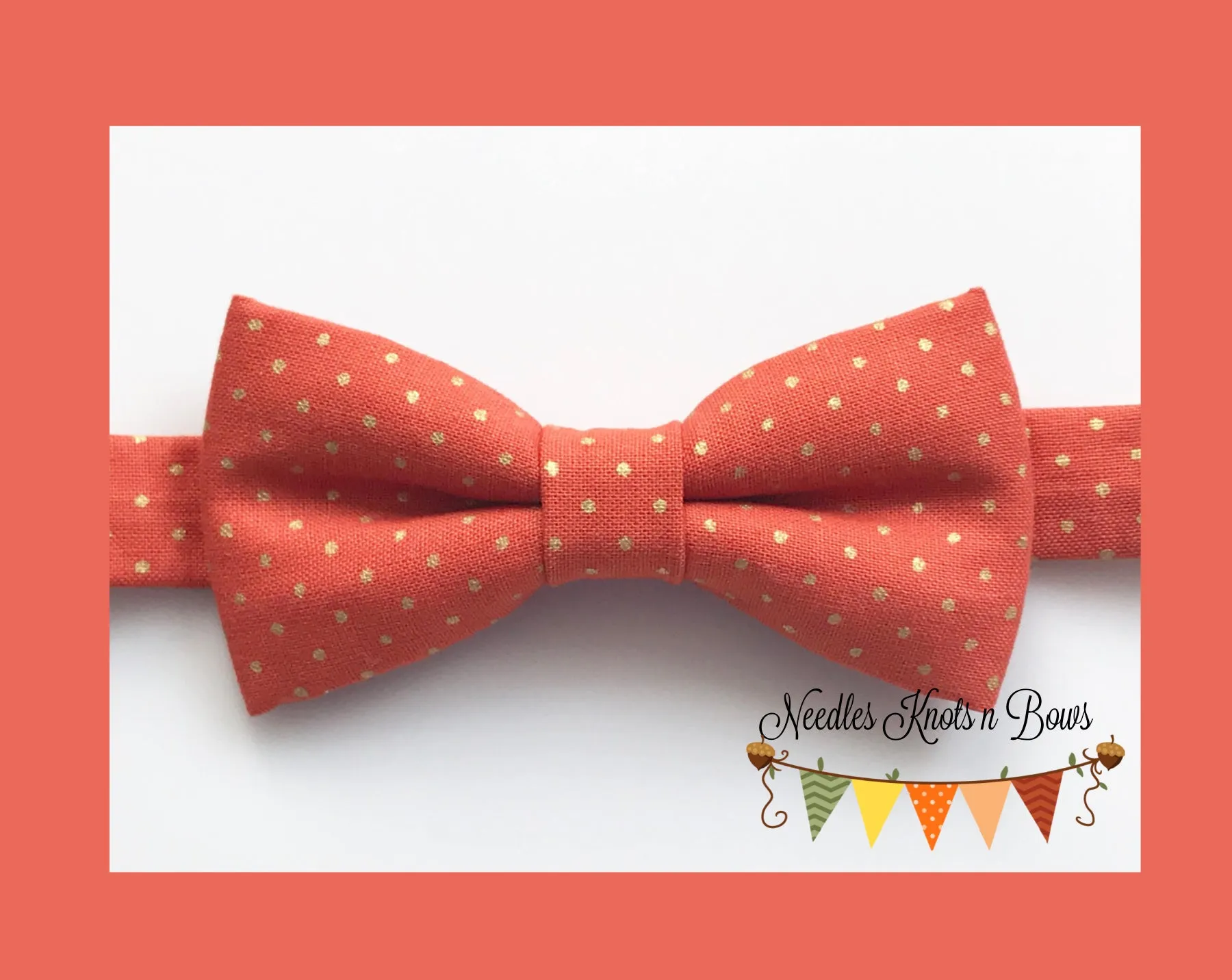 Pumpkin Spice Bow tie, Burnt Orange with Gold Dots, Fall Bow Tie