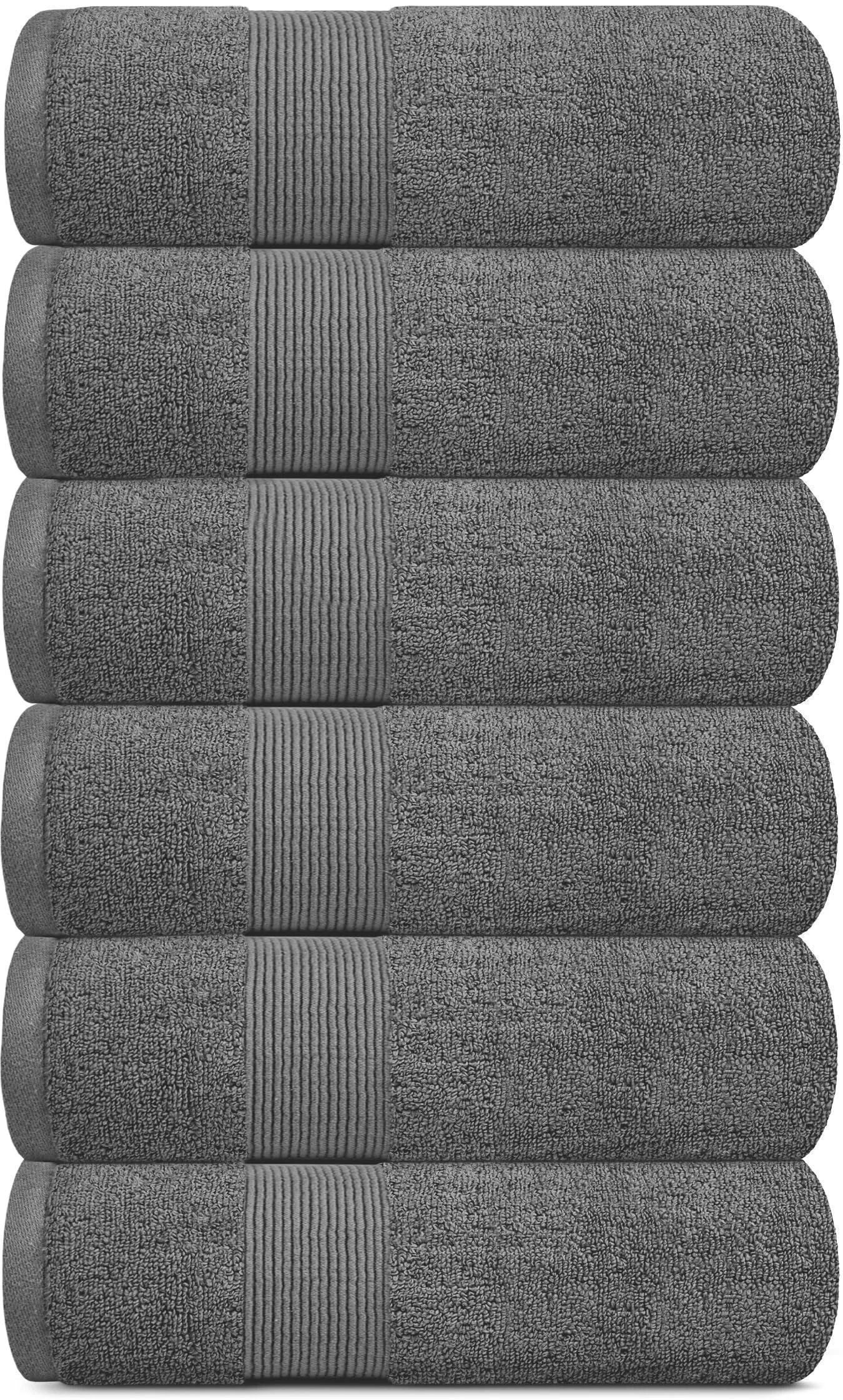 Resort Collection Soft Hand Towels 16x27 in 6 Pack Smoke Grey Luxury Hotel