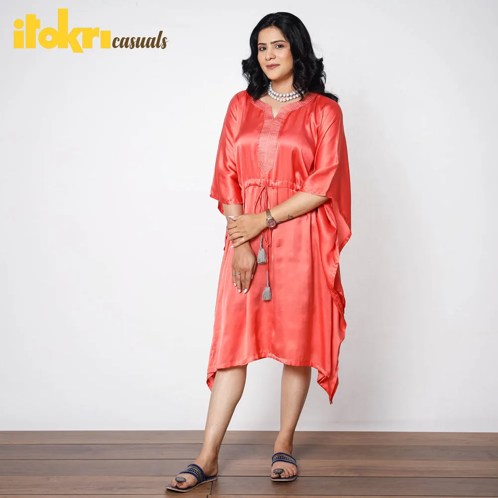 Salmon Pink Modal Silk Kaftan Dress (Medium)