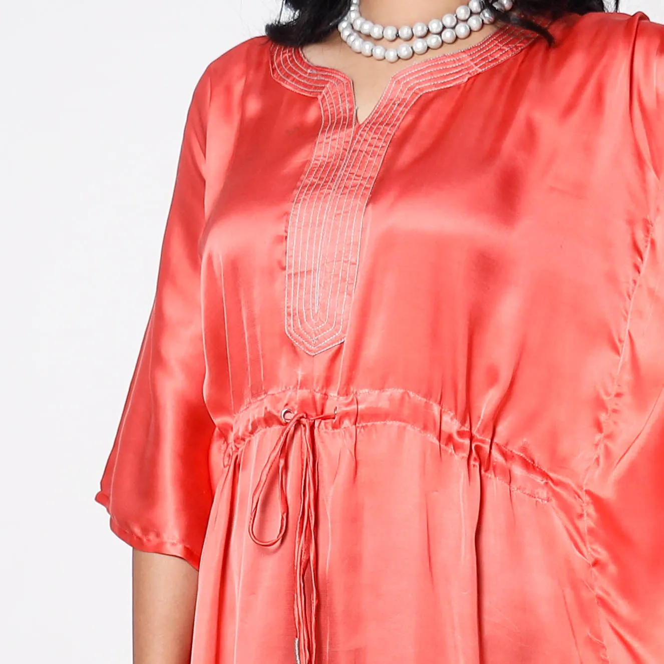 Salmon Pink Modal Silk Kaftan Dress (Medium)